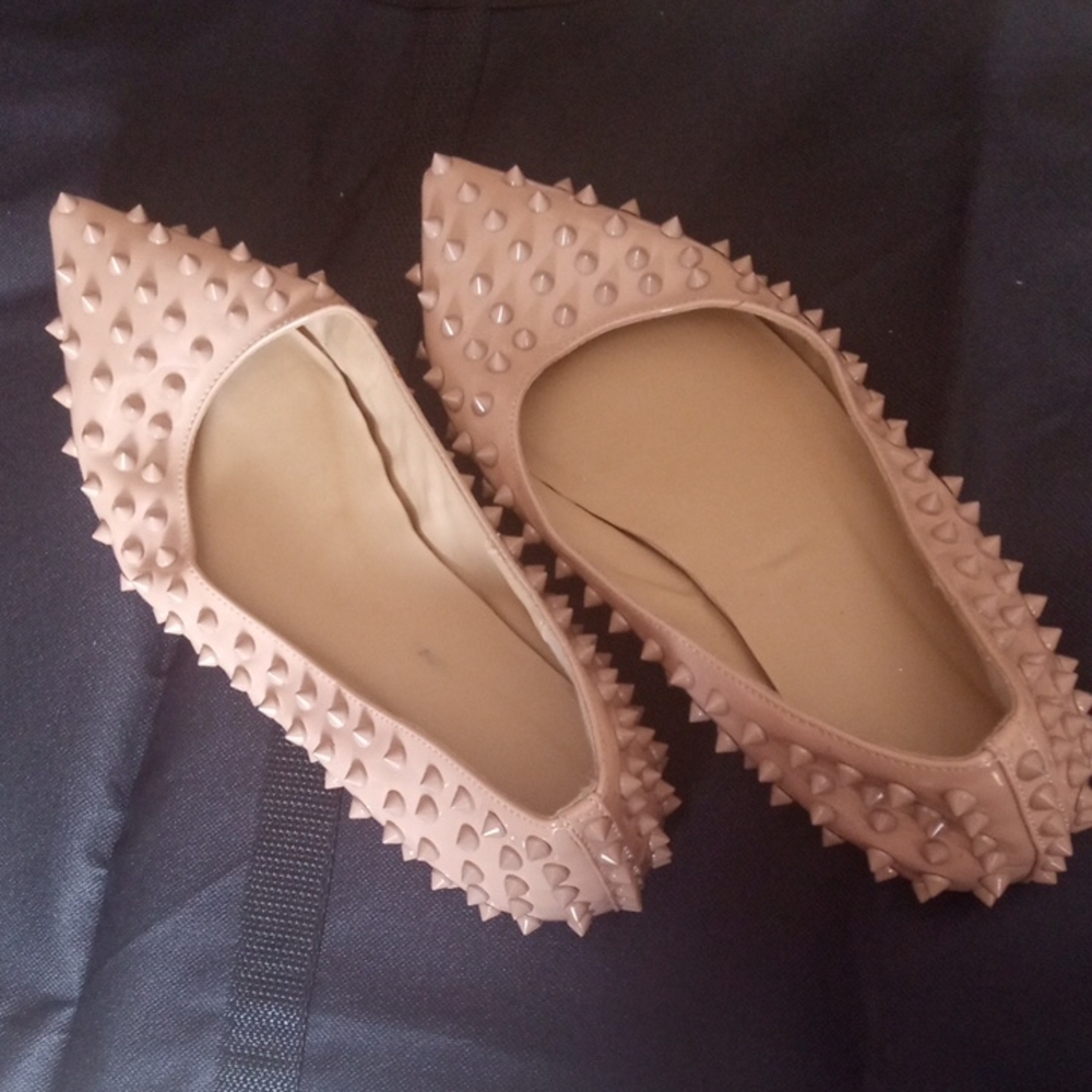 Christian Louboutin Spiked Tan Flats